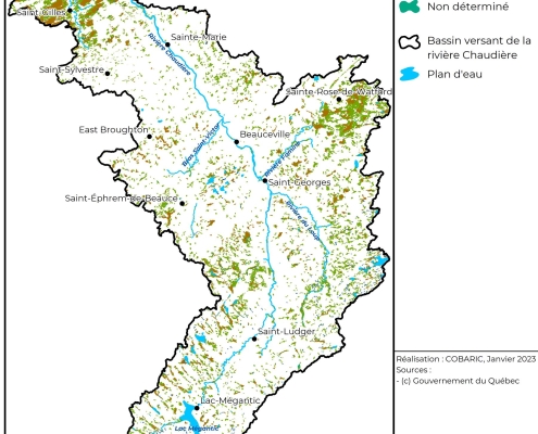 Carte_MHH-COBARIC_20230125_web carte en couleur montrant les milieux humides sur le territoire de la Chaudière.