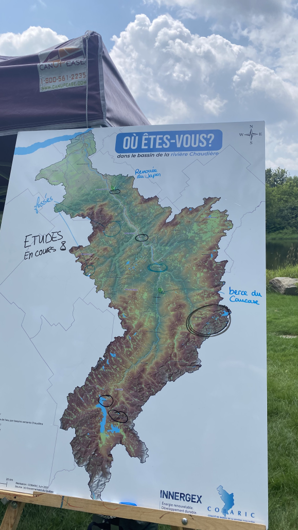 Carte qui met en évidence le territoire du COBARIC et sur laquelle on peut lire la question "Où êtes-vous dans le bassin de la rivière Chaudière?".