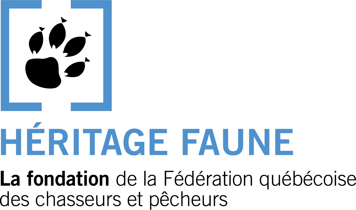 HF_logo_couleur Logo Heritage Faune, la fondation de la federation quebecoise des chasseurs et pecheurs, surmonté de l'icone représentant une patte de mammifère.